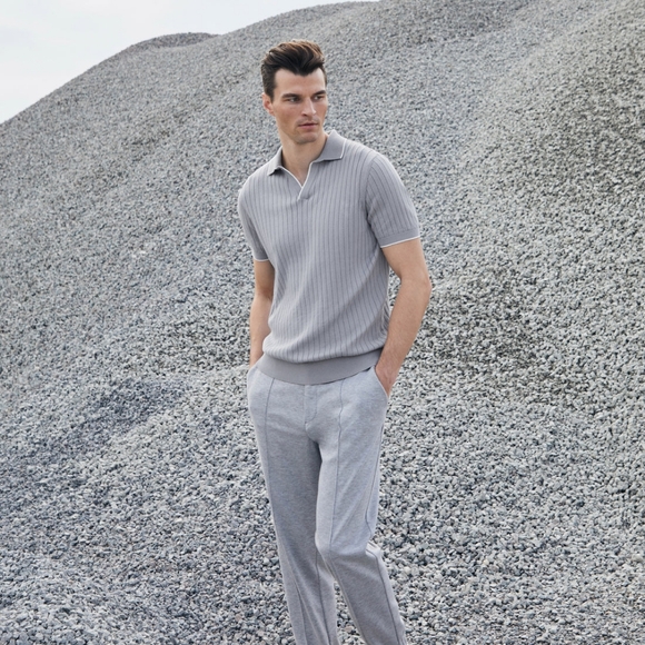 Rib Knit Short Sleeve Johnny Collar Sweater Size L MSRP $179 - Picture 10 of 10